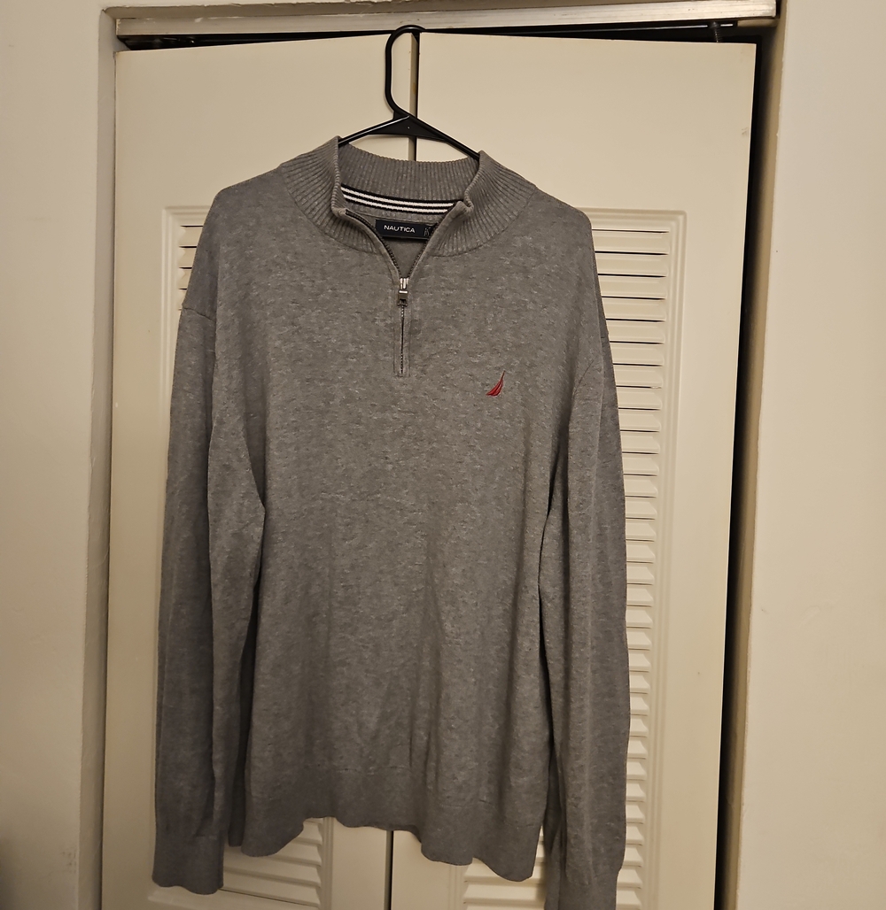 Nautica Men's Light Gray Half-Zip Sweater with Red Logo